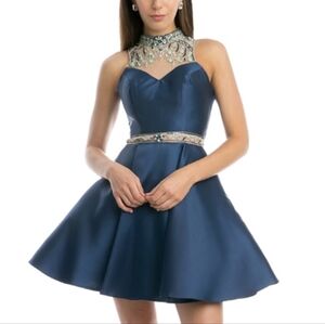 Chic Navy Blue Embellished Mini Dress